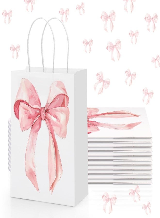 Draupnir 12PCS Coquette Pink Bow Paper Gift Bags, Party Favor Bags, Pink Goodie Bags for Birthday&Bachelorette Party Decoration Coquette Bow Gift Pouches with Handles 8.3x5.9x3.1 Inch - Image 1
